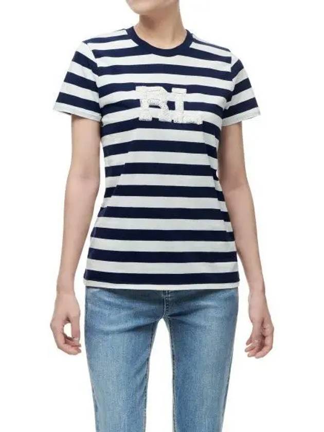 Receive 30 points W RL Logo Striped Jersey Tee Navy - POLO RALPH LAUREN - BALAAN 1