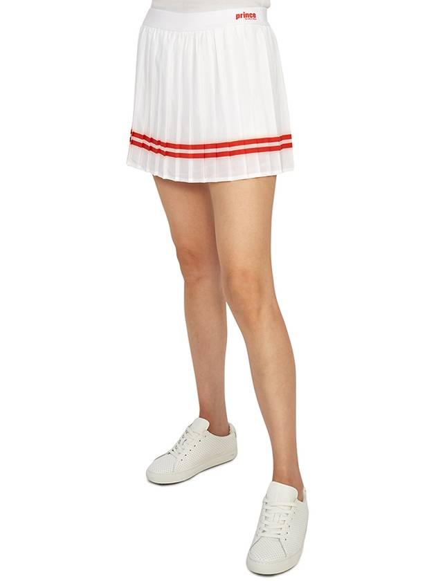 Women's Logo Print Striped Pleated Skirt White - SPORTY & RICH - BALAAN 6