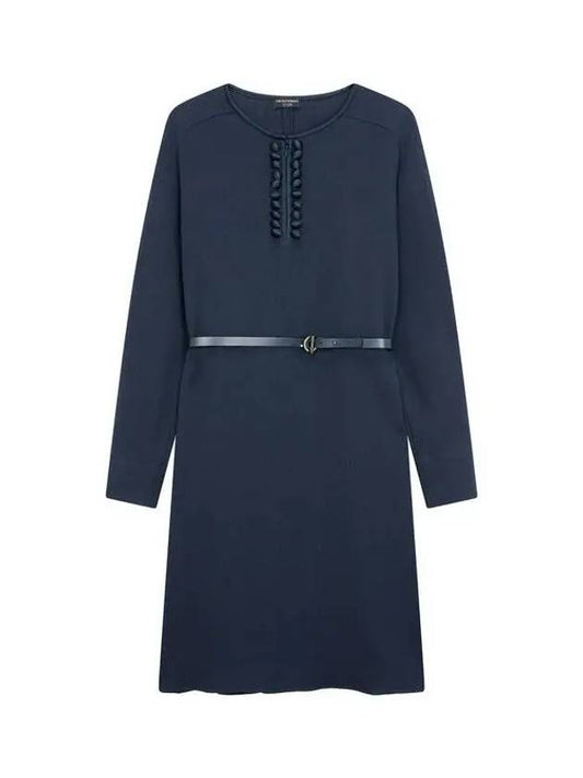 Women s Belted Jacquard Check Dress Navy - EMPORIO ARMANI - BALAAN 1