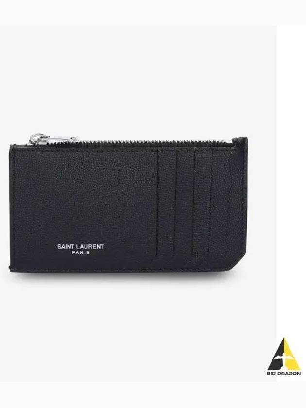 Leather Zipper Classic Fragment Card Wallet Black - SAINT LAURENT - BALAAN 2