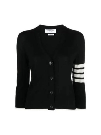 4 Bar Relaxed Fit Fine Merino Wool Cardigan Black - THOM BROWNE - BALAAN 2