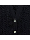 Women's 4 Bar V-neck Cable Merino Wool Cardigan Navy - THOM BROWNE - BALAAN.