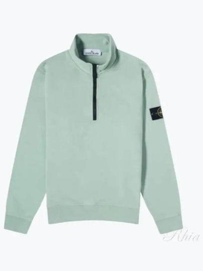 Logo Badge Half Zipper Cotton Fleece Knit Top Light Green - STONE ISLAND - BALAAN 2