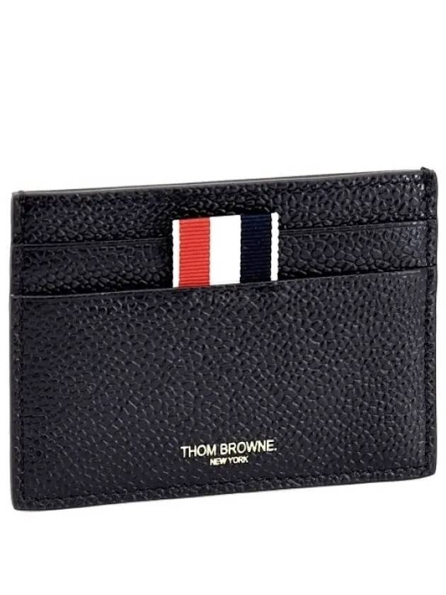 Pebble Grain Leather Stripe Single Card Wallet Black - THOM BROWNE - BALAAN 2