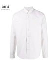 Men's Big Heart Embroidered Logo Oxford Long Sleeve Shirt White - AMI - BALAAN 2