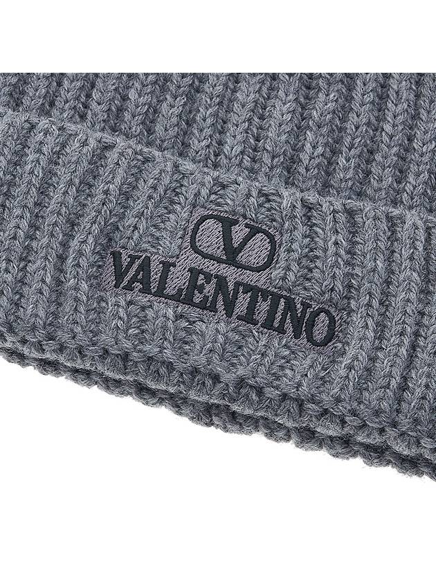 Embroidered Logo Ribbed Beanie Grey - VALENTINO - BALAAN 6