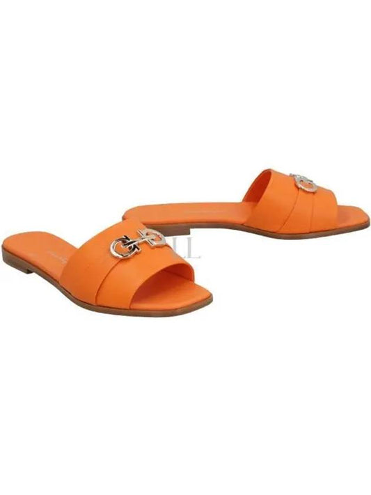 Salvatore Gancini Leather Flat Slippers Orange - SALVATORE FERRAGAMO - BALAAN 2