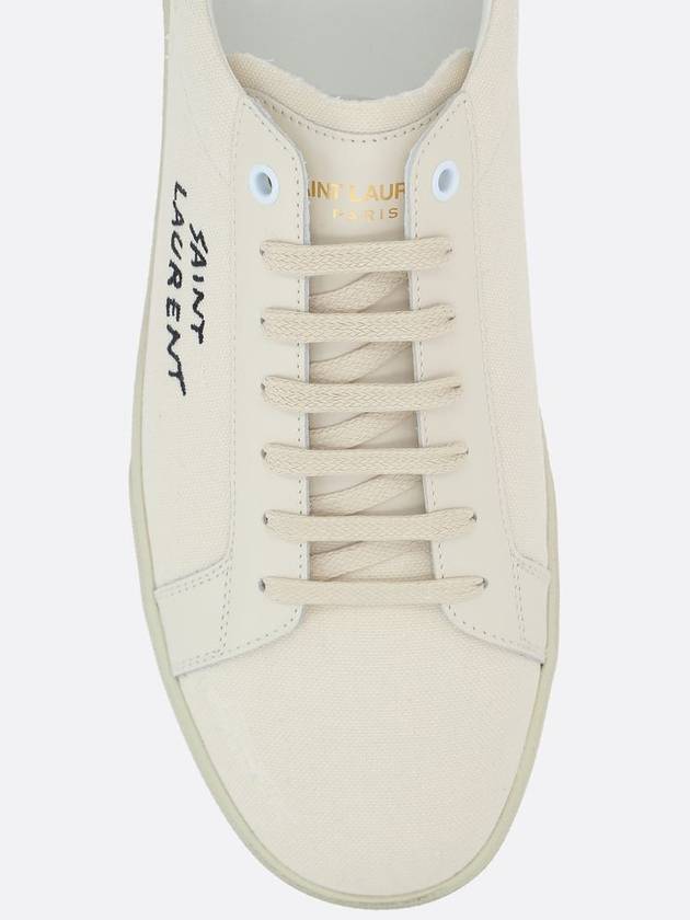 Court Classic SL/06 Embroidered Sneakers In Canvas And Leather Cream - SAINT LAURENT - BALAAN 5