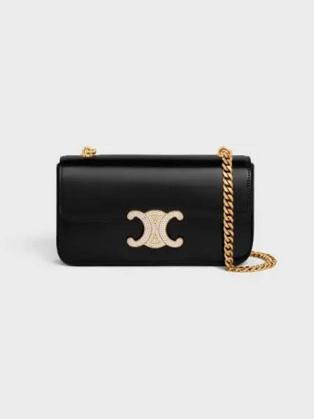 Triomphe Strass Closure Chain Shiny Calfskin Shoulder Bag Black - CELINE - BALAAN 2