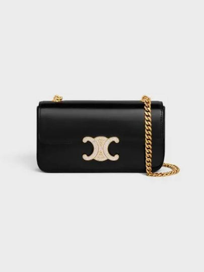 Triomphe Strass Closure Chain Shiny Calfskin Shoulder Bag Black - CELINE - BALAAN 2