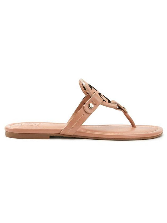 Miller Logo Leather Flip Flops Beige - TORY BURCH - BALAAN.