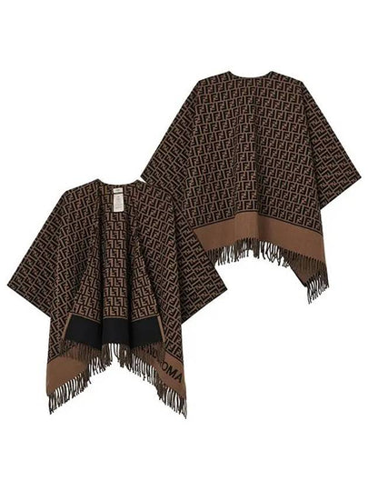 Roma Allover Logo Wool Cashmere Cape Brown - FENDI - BALAAN 2