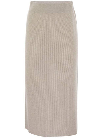 Cashmere and silk ribbed skirt - BRUNELLO CUCINELLI - BALAAN 1