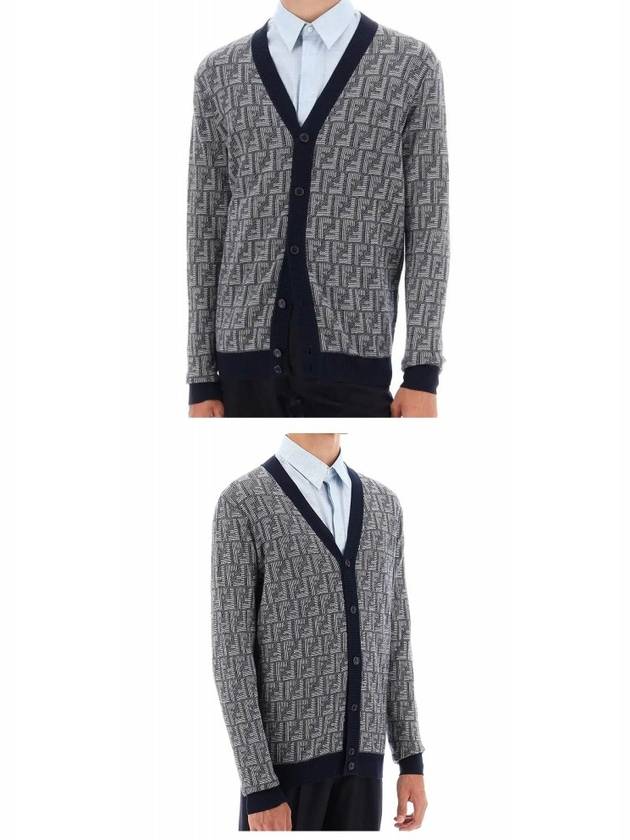 Shadow Motif V-neck Wool Cardigan White Blue - FENDI - BALAAN 5