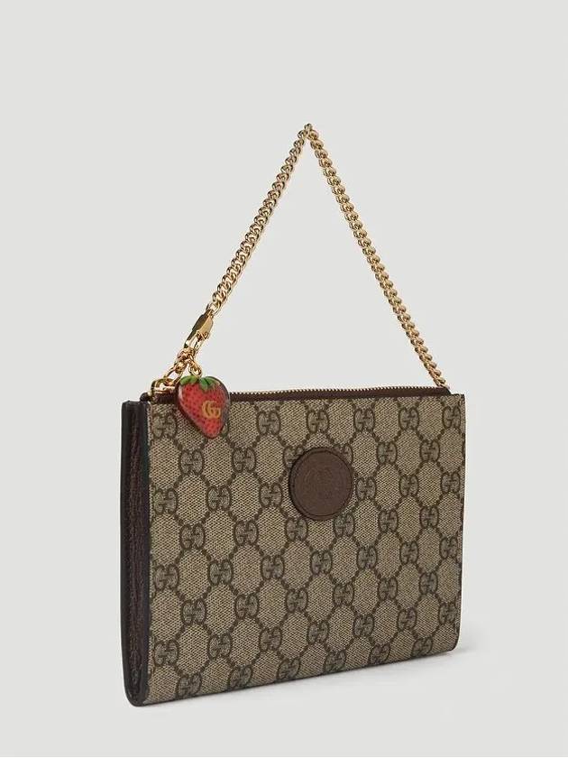 Double G Logo Patch Strawberry Clutch Bag Beige Brown - GUCCI - BALAAN 4