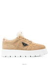 Triangle Logo Shearling Suede Low-Top Sneakers Ecru - PRADA - BALAAN 2