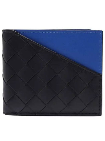 Intrecciato Two-Tone Half Wallet Black Blue - BOTTEGA VENETA - BALAAN 2