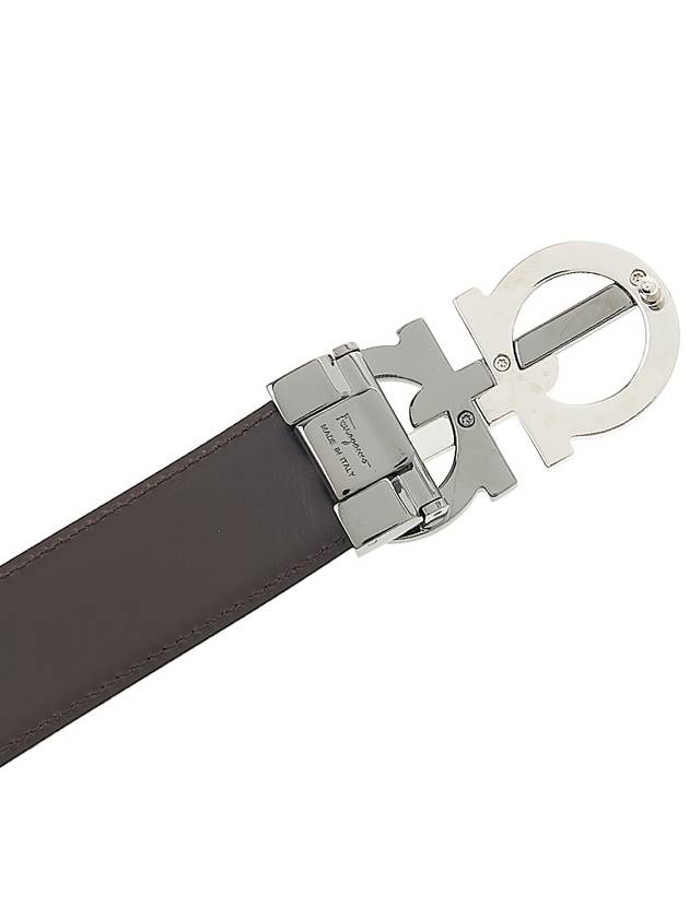 Men's Double Gancini Reversible Leather Belt Black Testa di Moro - SALVATORE FERRAGAMO - BALAAN 8