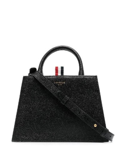 Pebble Grain Leather Mini Trapezoid Tote Bag Black - THOM BROWNE - BALAAN 2