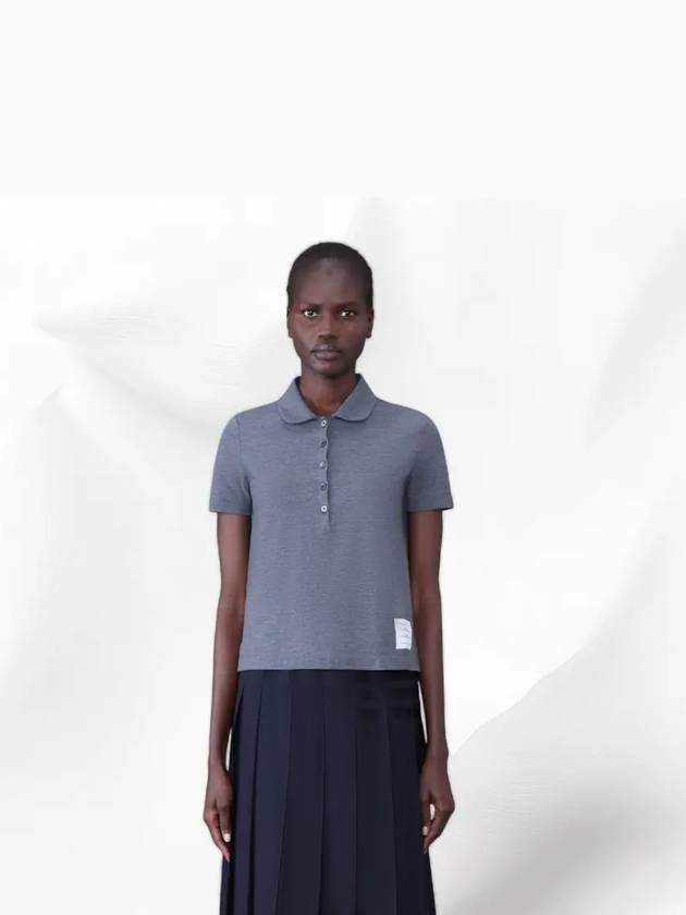 Women's Round Collar Short Sleeve Polo Shirt Grey - THOM BROWNE - BALAAN 4