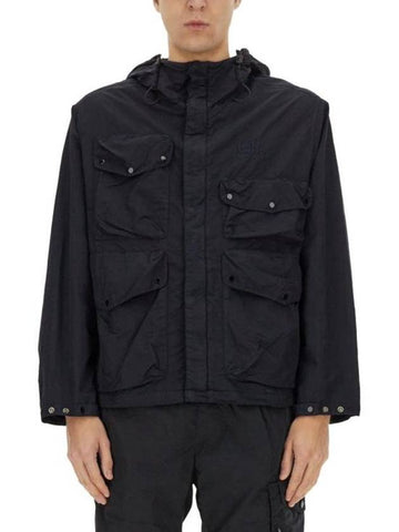 Flatt Nylon Goggle Hooded Jacket Black - CP COMPANY - BALAAN 1