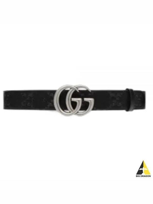 GG Marmont Emboss Leather Belt Black - GUCCI - BALAAN 2