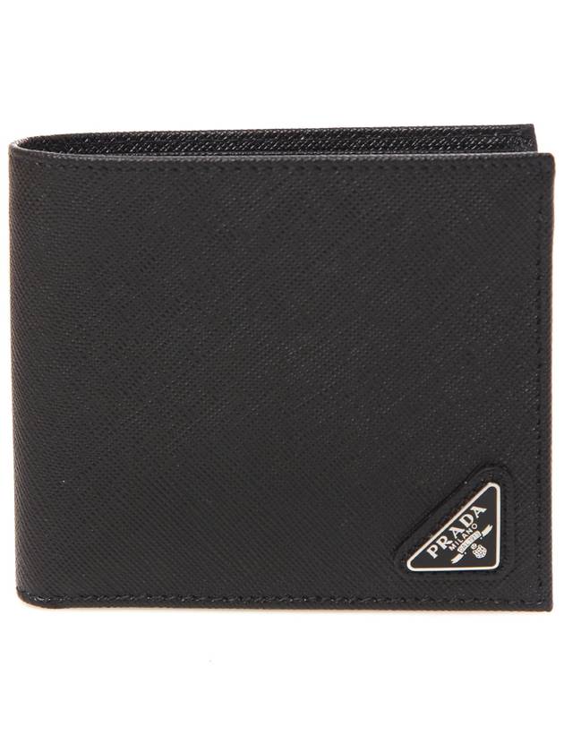 Triangle Logo Saffiano Half Wallet Black - PRADA - BALAAN 3