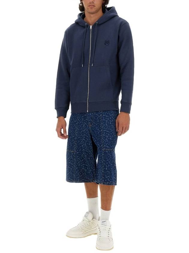 Bold Fox Head Patch Cotton Zip-Up Hoodie Ink Blue - MAISON KITSUNE - BALAAN 3