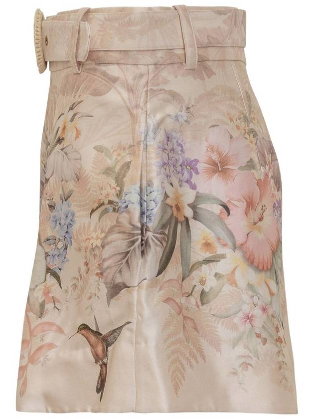 'Illuminate' Beige Shorts With Adlustable Belt And All-Over Floral Print In Silk And Cotton Blend Woman - ZIMMERMANN - BALAAN 3