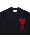 Intarsia Big Heart Logo Wool Knit Top Black - AMI - BALAAN 4