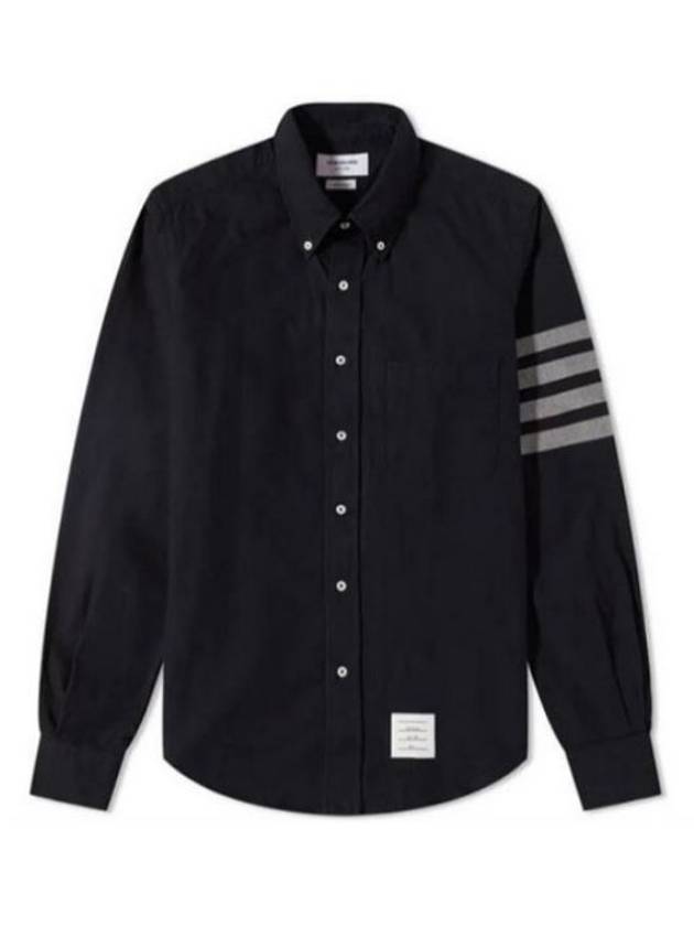 Men's Diagonal Solid Flannel Long Sleeve Shirt Navy - THOM BROWNE - BALAAN 3