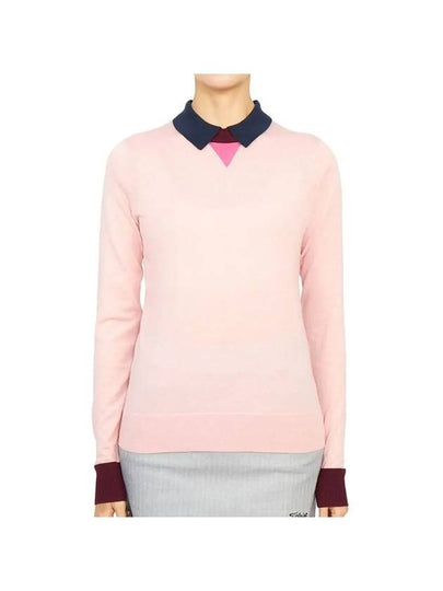 Women s Layered Merino Wool Polo Sweater Long Sleeve T Shirt Pink - G/FORE - BALAAN 2