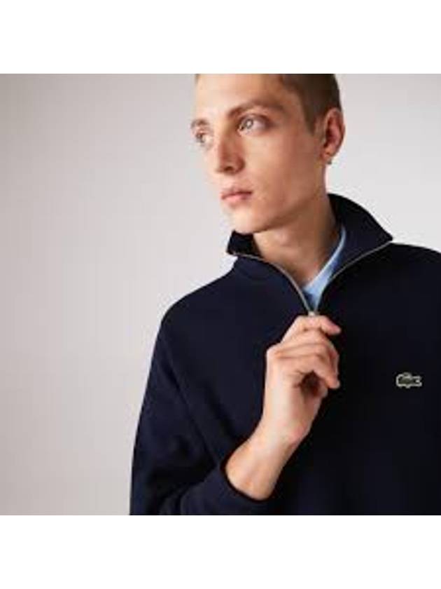 Logo Half Zip Up Cotton Sweatshirt Navy - LACOSTE - BALAAN 5