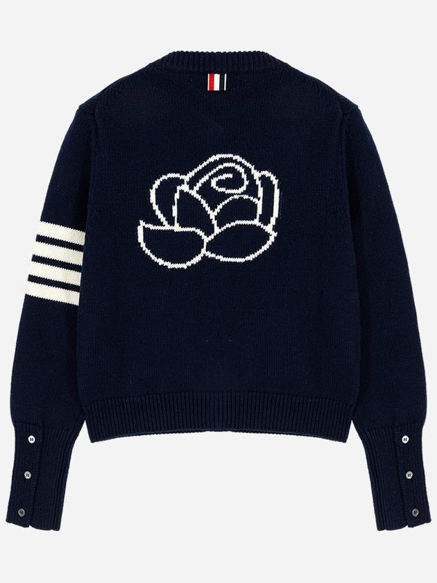 Floral Intarsia Cotton Cardigan Navy - THOM BROWNE - BALAAN 5