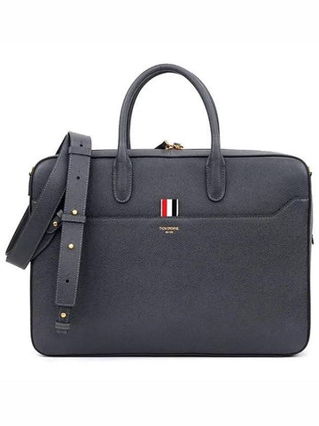 Pebble Grain Leather Brief Case Grey - THOM BROWNE - BALAAN 1