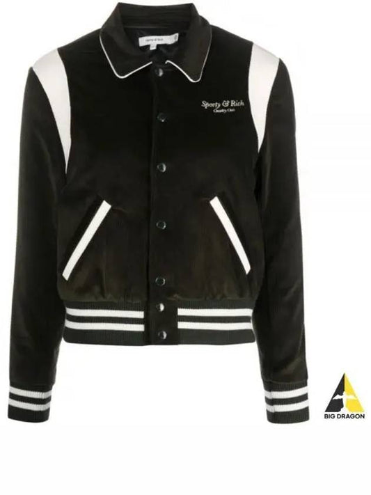 SR Sport Corduroy Varsity Jacket Dark GreenWhite JAAW233DO 289 - SPORTY & RICH - BALAAN 1