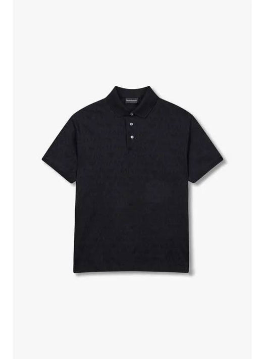 Men s Logo Jacquard Cotton Polo Shirt Black - EMPORIO ARMANI - BALAAN 1