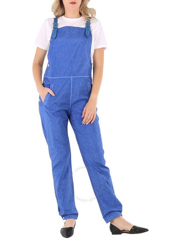 Burberry Ladies Warm Royal Blue Leather-Trim Canvas Dungarees Jumpsuit, Brand Size 10 (US Size 8) - BURBERRY - BALAAN 1