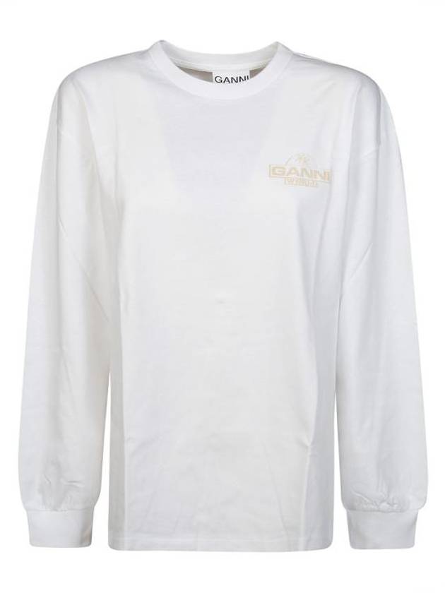 Logo Print Cotton Long Sleeve T-Shirt White - GANNI - BALAAN 2