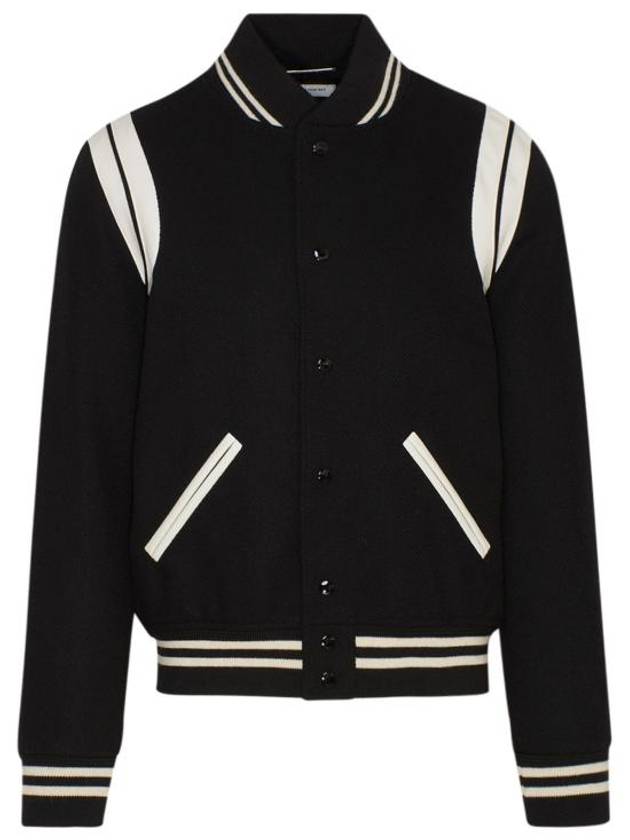 Teddy Bomber Jacket in Wool Black White - SAINT LAURENT - BALAAN 4