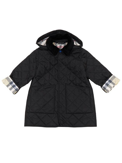 Kids Corduroy Collar Diamond Hooded Quilted Jacket Black - BURBERRY - BALAAN 2