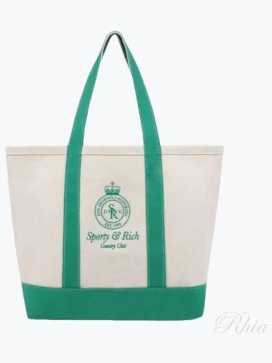 Crown Logo Cotton Tote Bag Natural Verde - SPORTY & RICH - BALAAN 2