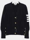 Milano Stitch 4 Bar Classic V Neck Fine Merino Wool Cardigan Navy - THOM BROWNE - BALAAN 3