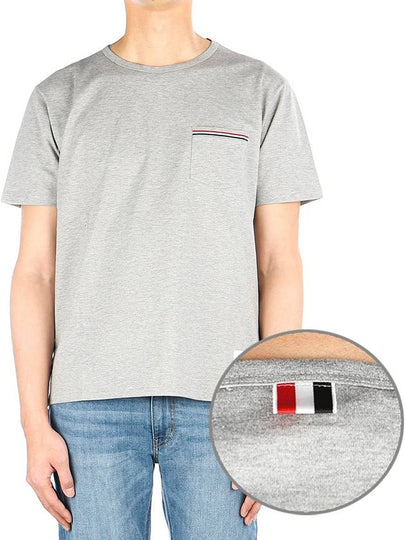 Men's Medium Weight Jersey Tipped Pocket Crewneck Short Sleeve T-Shirt Light Grey - THOM BROWNE - BALAAN 2