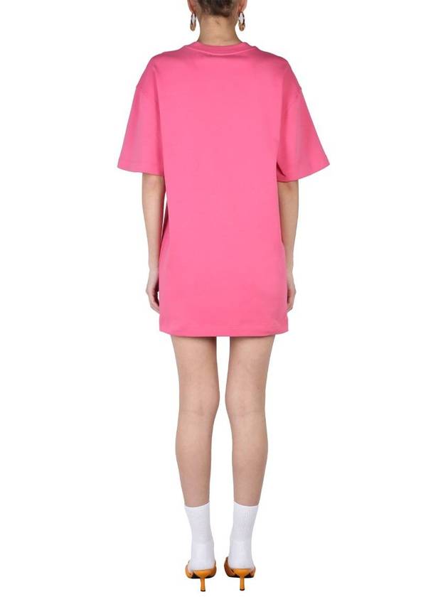 Women's Logo Cotton Short Sleeve Midi Dress Pink - MOSCHINO - BALAAN 5