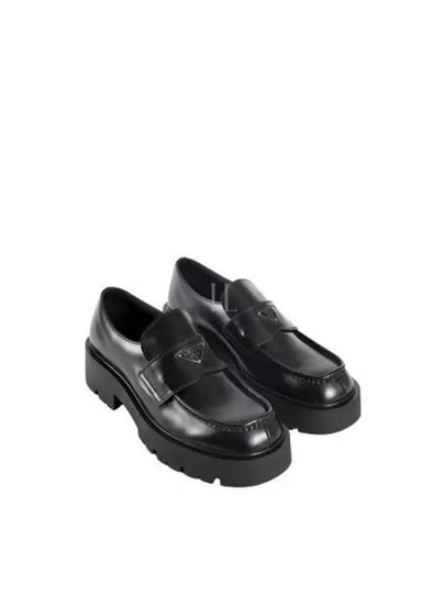 Triangle Logo Brushed Leather Loafers Black - PRADA - BALAAN 2