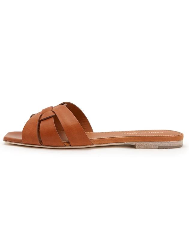 Tribute Smooth Leather Flat Mules Amber - SAINT LAURENT - BALAAN 4