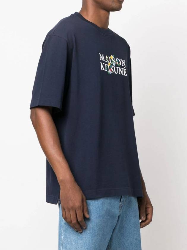 Flowers Oversized Short Sleeve T-Shirt Navy - MAISON KITSUNE - BALAAN 4