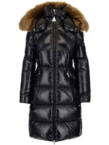 1C00051 68950 999 LALTERON logo patch hood fur down long jumper black women s jacket TJ 270164 - MONCLER - BALAAN 1