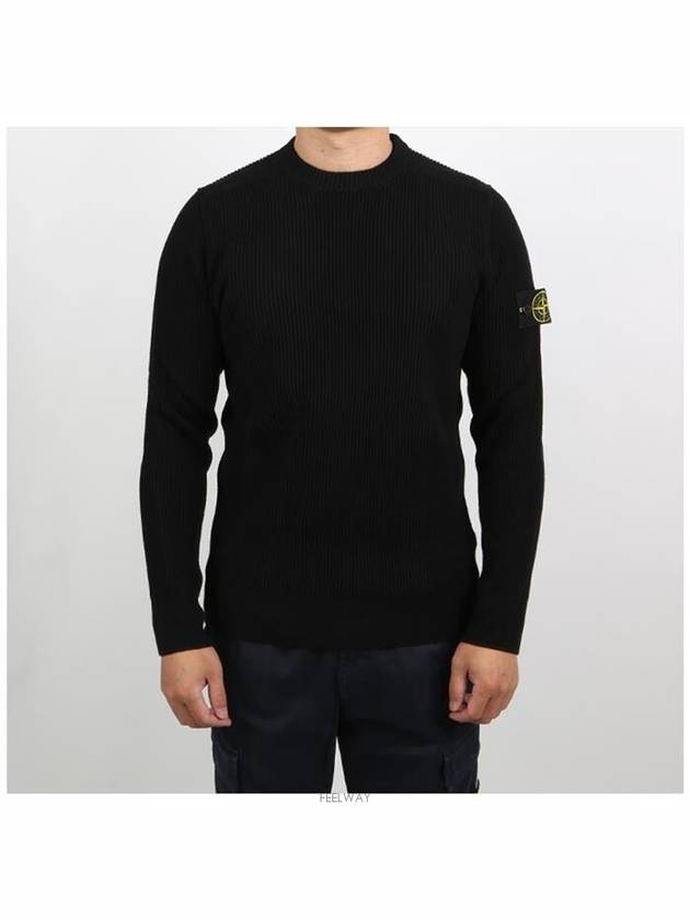 Full Rib Pure Wool Crewneck Knit Top Navy - STONE ISLAND - BALAAN 3